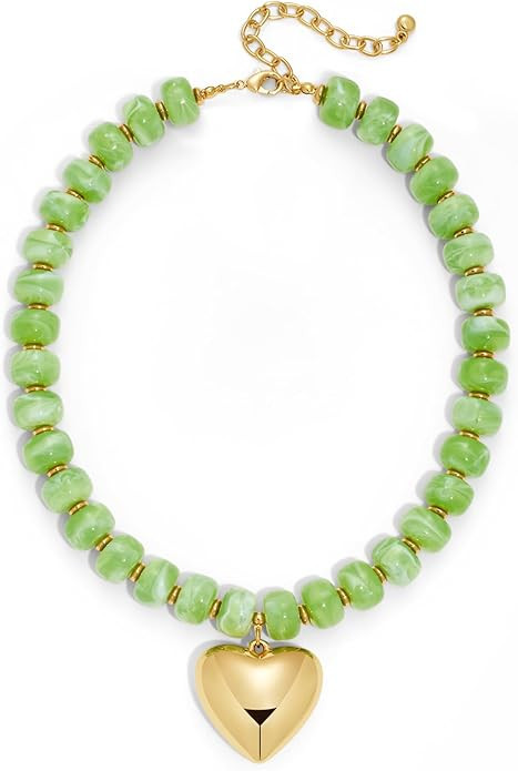 Gold Heart Pendant Necklaces for Women Colorful Acrylic Resin Beaded Choker Necklace Fashion Chun... | Amazon (US)