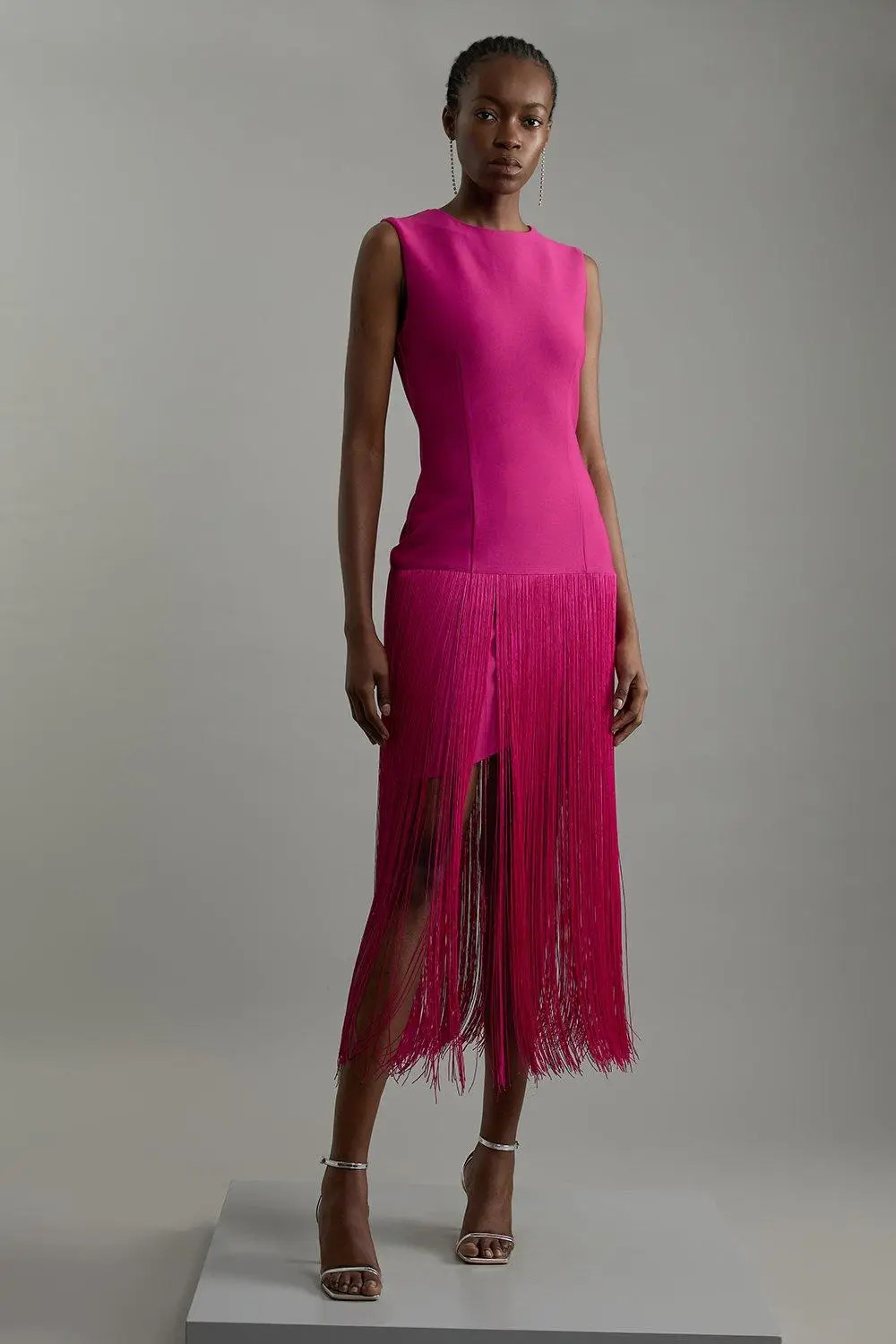 Figure Form Bandage Tassel Hem Knitted Dress | Karen Millen