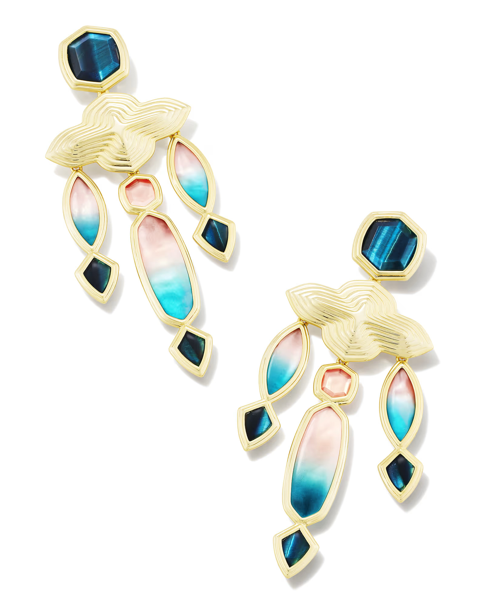 Monica Gold Statement Earrings in Teal Mix | Kendra Scott
