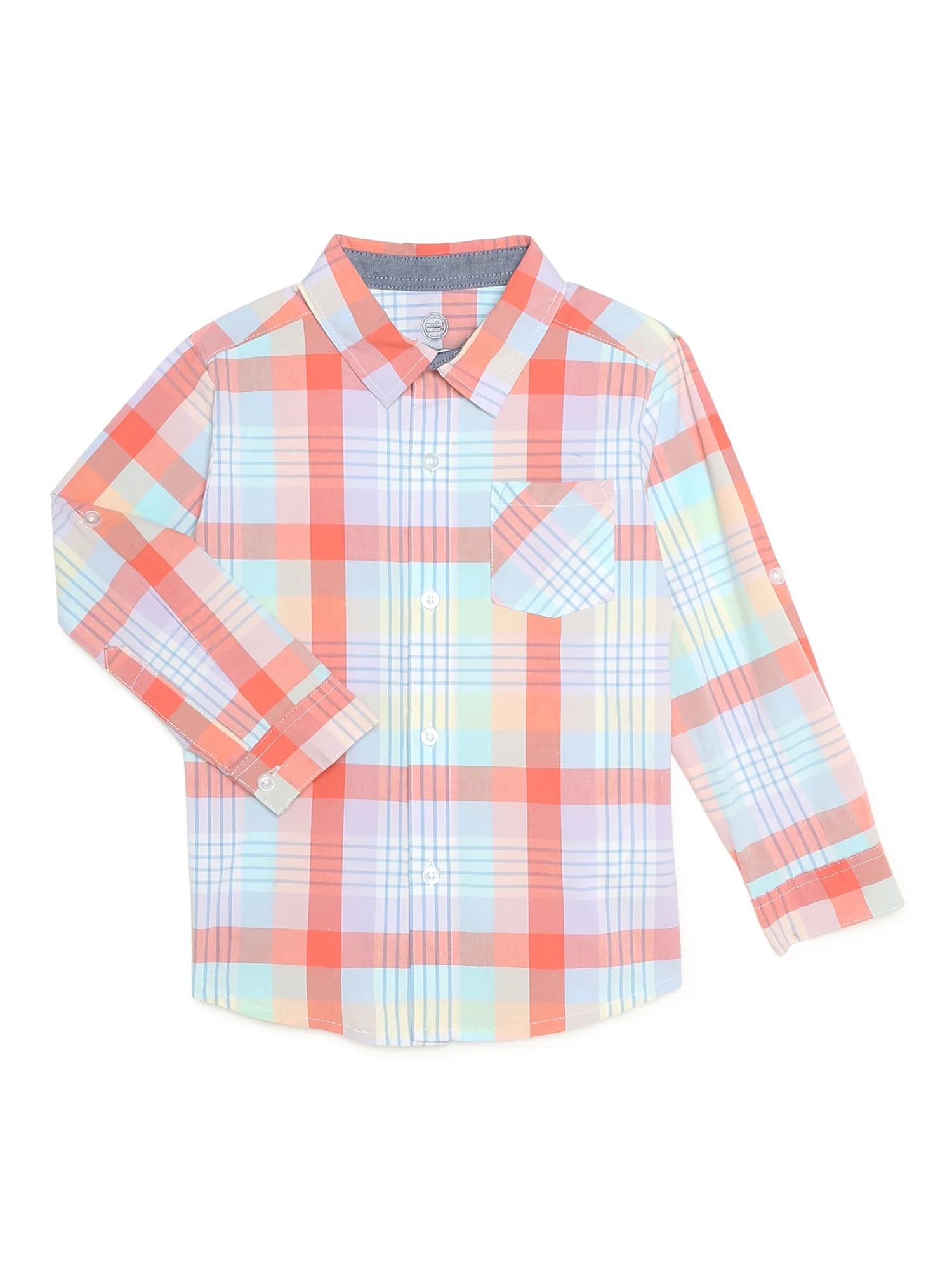 Wonder Nation Baby and Toddler Boys Long Sleeve Button-Up Shirt, Sizes 12M-5T | Walmart (US)