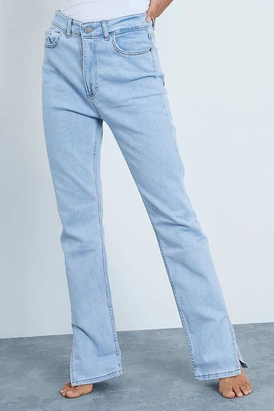 Light Wash Comfort Stretch Split Hem Skinny Jeans | ISAWITFIRST UK