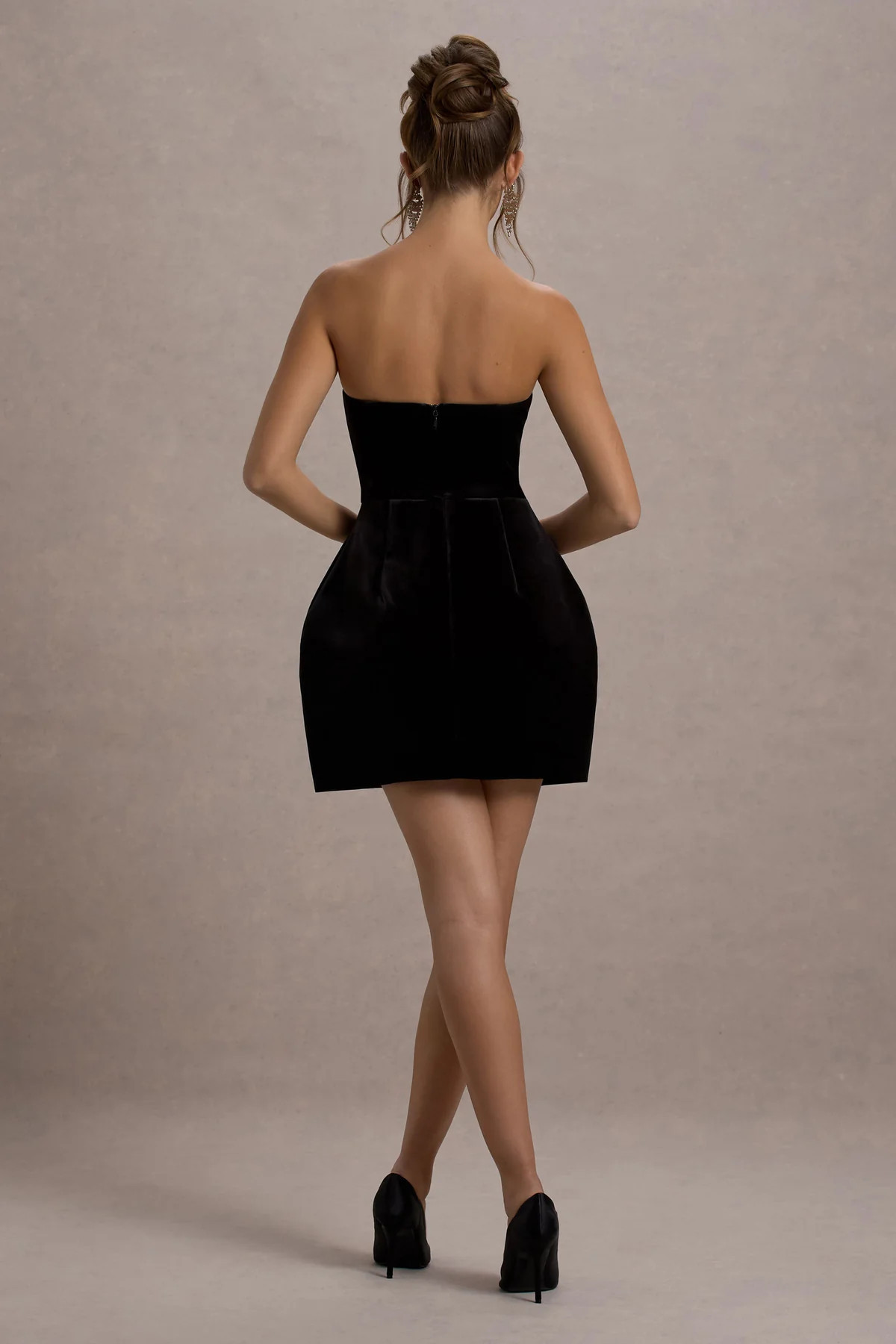 Naia | Black Velvet Embellished Bandeau Mini Dress | Club L London