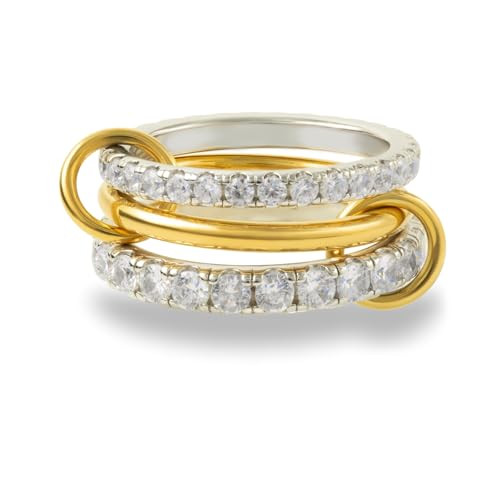 HOLINSE Gold Rings Set for Women, Chunky Stackable Rings Non Tarnish, 18K Gold Plated Multi-Link Connected Rings, Silver Stackable CZ Cubic Zirconia Rings Set (8) | Amazon (US)