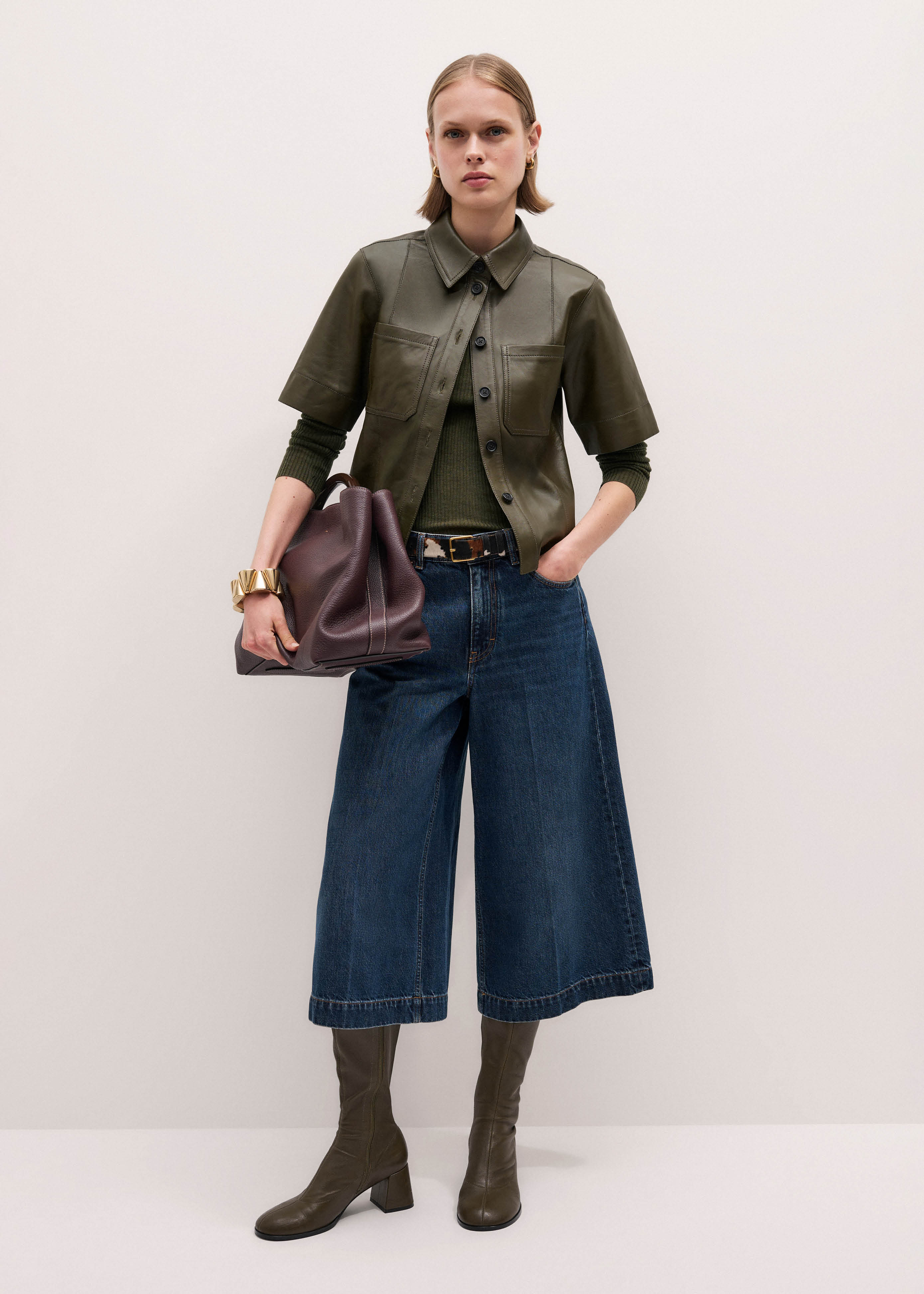 Women's Blue Denim Crease-Front Culotte | ME+EM | ME+EM Global (Excluding US)