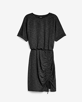 Ruched Front T-Shirt Dress Black Women's XL | Express