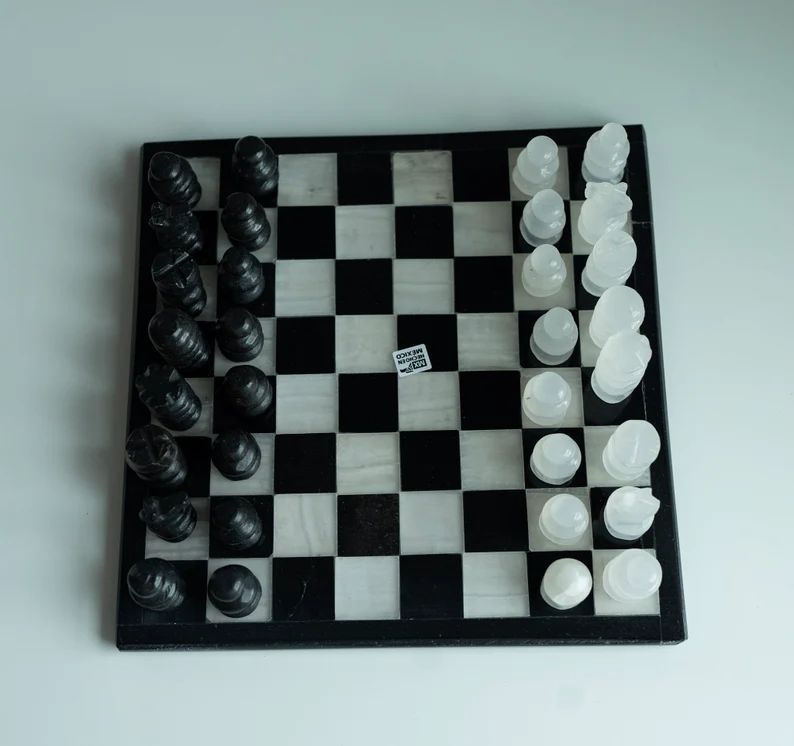 Handmade Onyx Chess Set | Black & White Marble Chess Set | 7.7" Onyx Chess Board | Travel Chess S... | Etsy (US)
