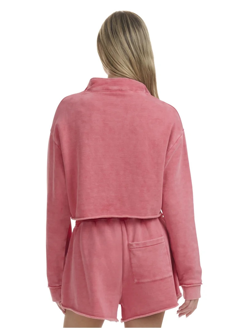 Mills by Millie Bobby Brown Women's Cropped Quarter-Zip Sweatshirt with Raw Edge, Sizes XXS-XXL | Walmart (US)