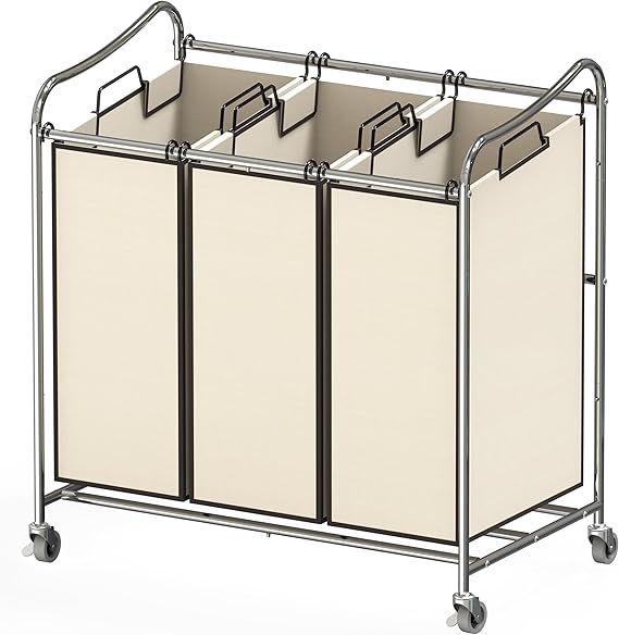 Simple Houseware Heavy-Duty 3-Bag Laundry Sorter Cart, Chrome | Amazon (US)