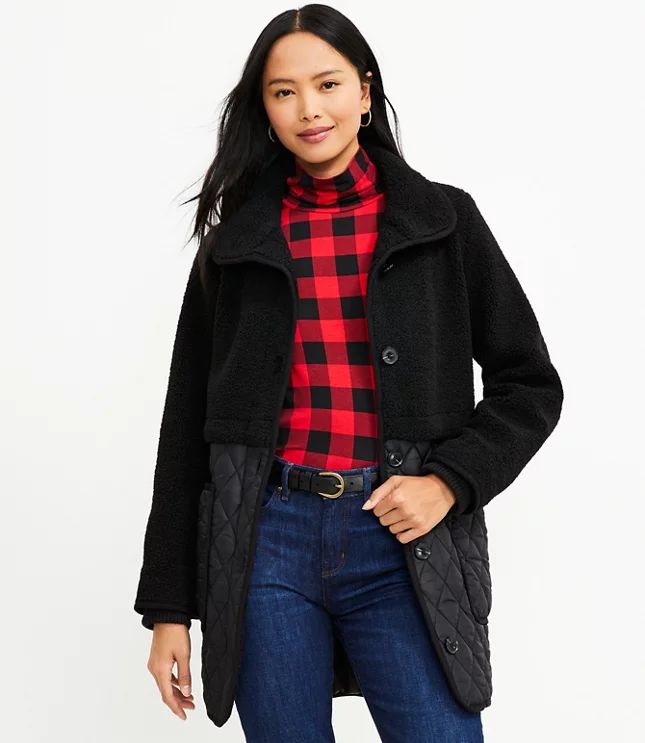 Petite Sherpa Quilted Funnel Neck Coat | LOFT