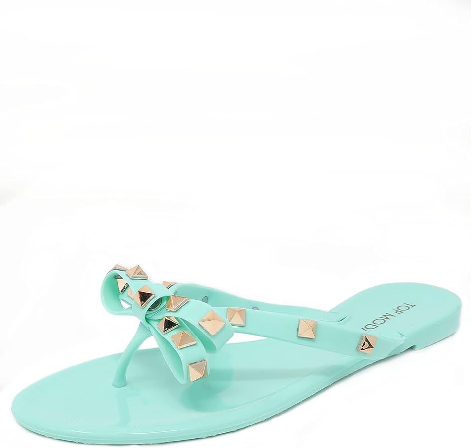 TOP Moda Womens Studded Jelly Flip Flops Sandals with Bow | Amazon (US)