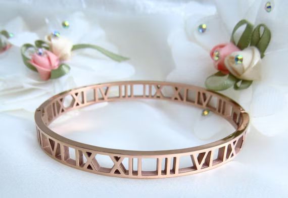 Roman numeral bracelet, Roman number bangles, stainless steel bracelet, thin hinged bracelets, go... | Etsy (US)