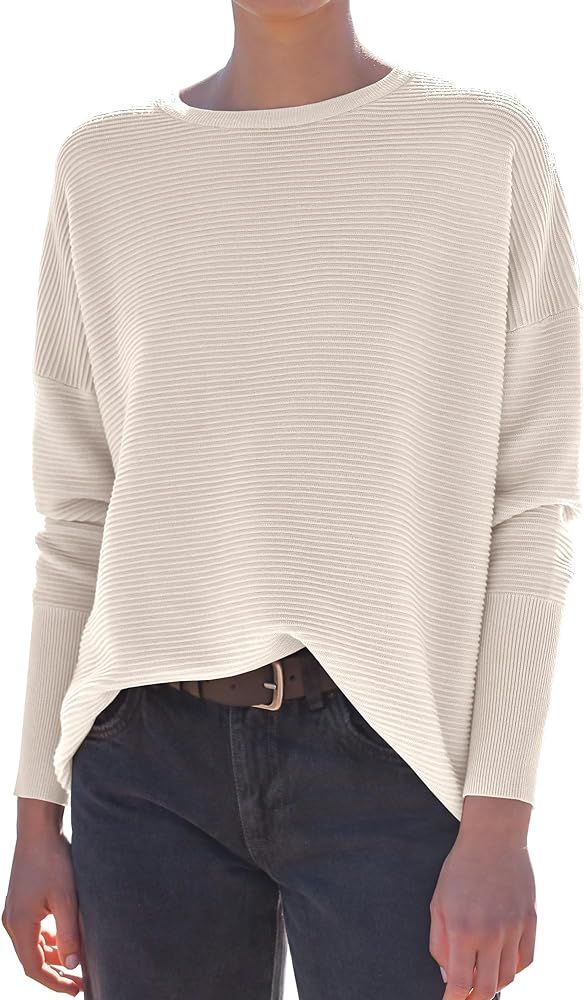 ANRABESS Women’s 2023 Fall Long Batwing Sleeve Drop Shoulder Crewneck Casual Ribbed Knit Sweate... | Amazon (US)