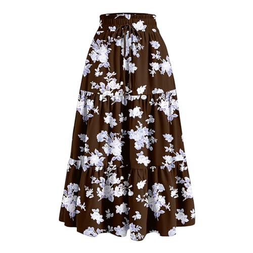 Maxi Skirt with Pockets, Summer Boho Floral Maxi Skirts High Waisted Flowy Swing Pleated Beach Long Skirt Women's Hippie Clothing Dresses for Wedding Guest Maxi Skirt Maxi (XL, Dark Purple) | Amazon (US)