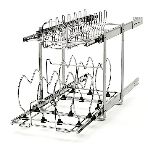Rev-A-Shelf 2-Tier Kitchen Cabinet Pullout 11.75" Cabinet Organizer for Pots, Pans, and Lid Cookware, Adjustable Heavy Duty Wire, Chrome, 5CW2-1222-CR | Amazon (US)