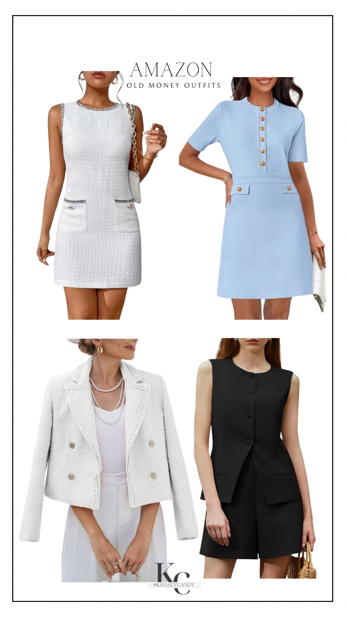 Chic outfits that fit the old money style for women.

tweed jacket, dresses, work style, blazer, elevated outfit


#LTKStyleTip #LTKFindsUnder50 #LTKWorkwear