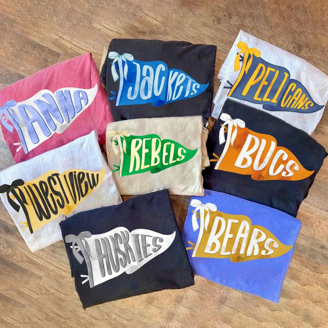 Custom Watercolor Pennants Flag Mascot Shirt, Girly Mascot Shirt, School Spirit Shirt, Matching T... | Etsy (US)