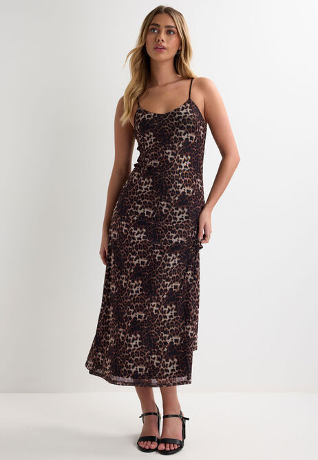 Womens Brown Animal Print Strappy Mesh Dress | Peacocks