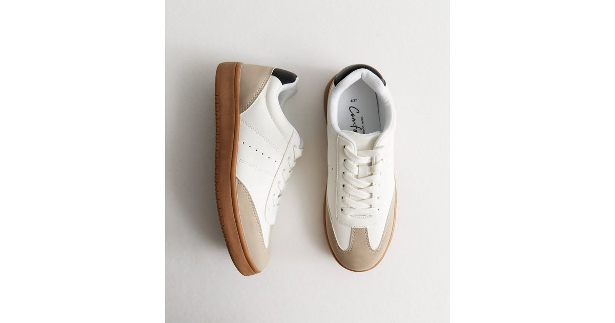 White Suede-Look Low Top Trainers  | New Look | New Look (UK)