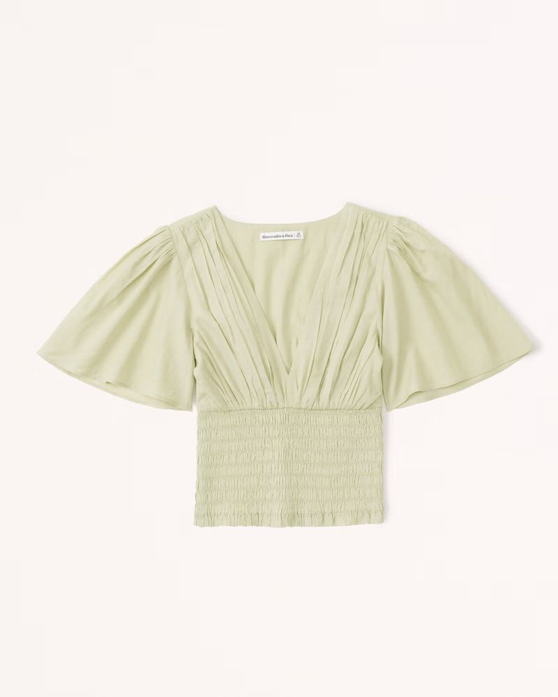 Flutter Sleeve Smocked Waist Top | Abercrombie & Fitch (US)