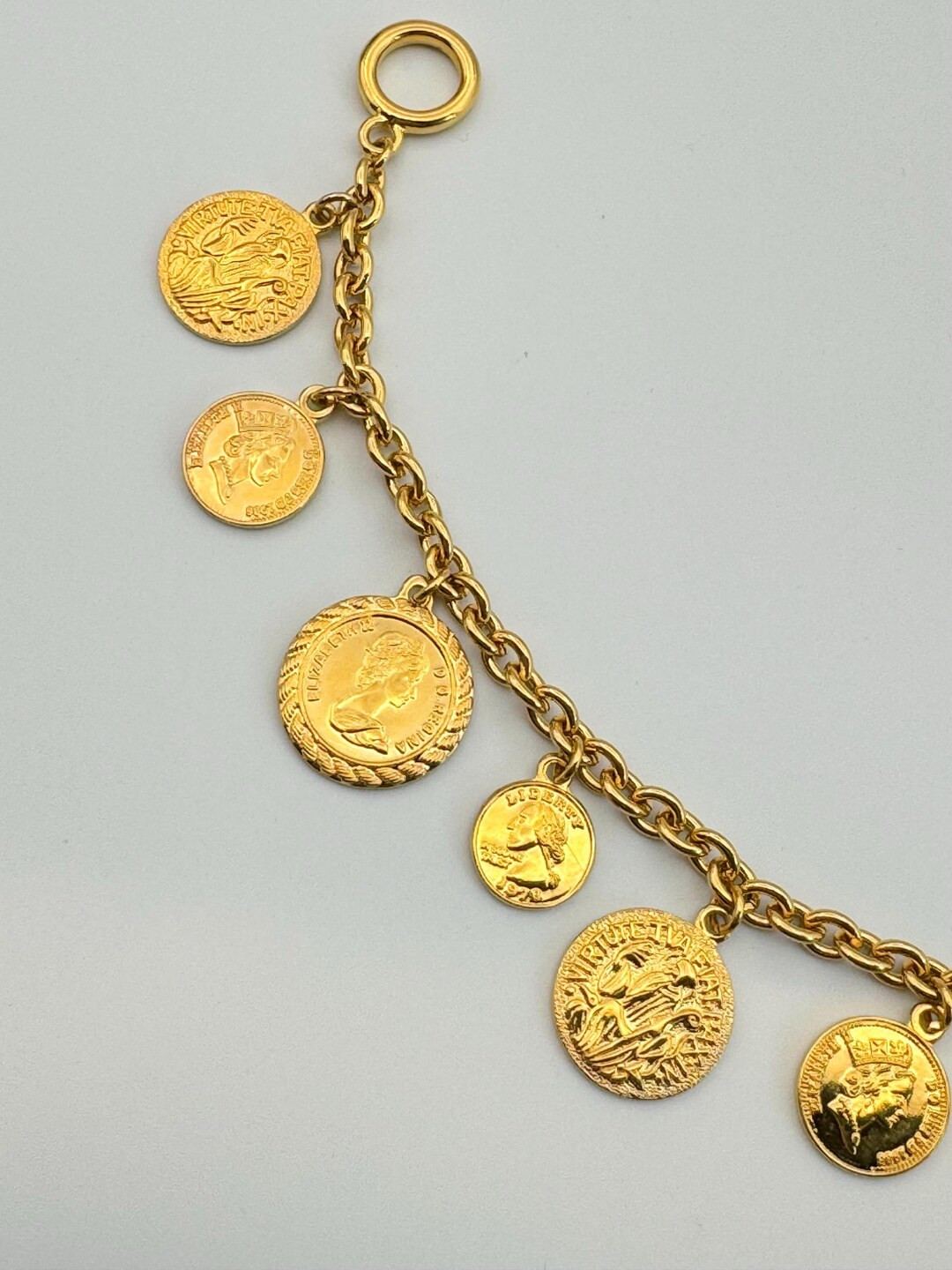Vintage Gold Coin Charm Bracelet - Etsy | Etsy (US)
