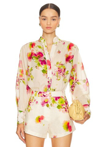 Karina Grimaldi Felicity Print Blouse in White Tuscan Flowers from Revolve.com | Revolve Clothing (Global)