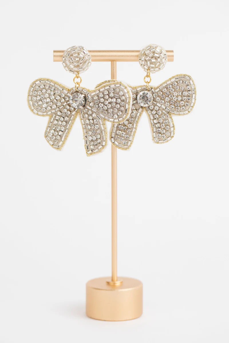 Bow Beaded Earrings- Silver | Avara