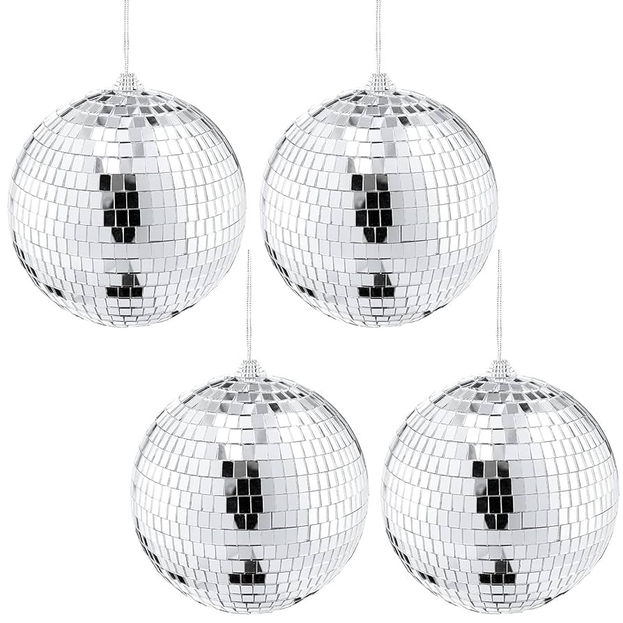 Suwimut 4 Pack Mirror Disco Ball, 6 Inch Cool and Fun Silver Hanging Disco Ball with Attached Str... | Amazon (US)