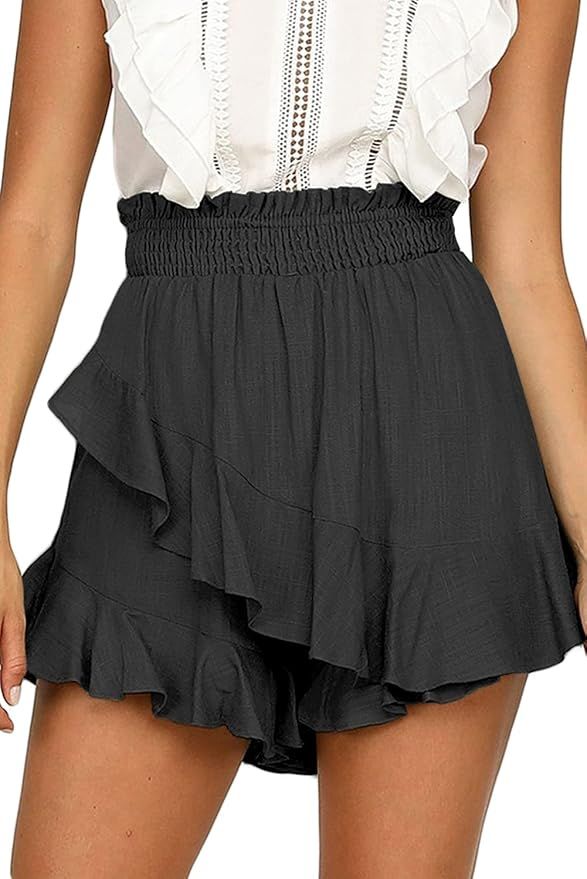 LETSRUNWILD Women's Mini Skirt Skort Ruffle Trendy Beach Cotton High Waisted Flowy Wrap Shorts fo... | Amazon (US)