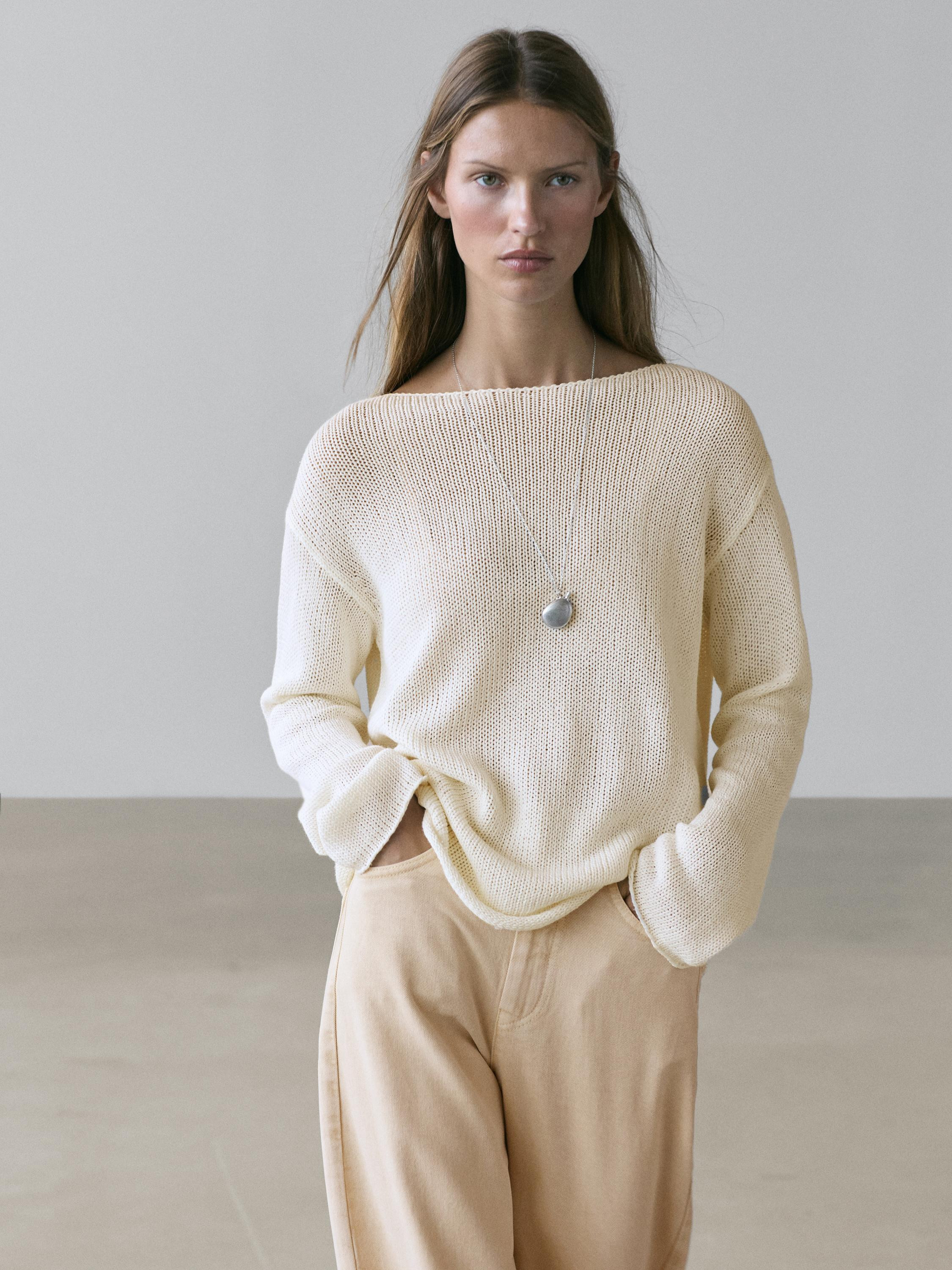 Cotton blend cutwork sweater | Massimo Dutti UK