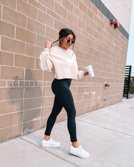 My cropped pullover is an Amazon find for $23! I sized up 2 sizes to an XL for length. 

These leggings suck you in in all the right spots & they’re very comfortable. TTS. 

Superga platform sneaks. Size down a half size. 

Amazon fashion. Target style. Walmart finds. Maternity. Plus size. Winter. Fall fashion. White dress. Fall outfit. SheIn. Old Navy. Patio furniture. Master bedroom. Nursery decor. Swimsuits. Jeans. Dresses. Nightstands. Sandals. Bikini. Sunglasses. Bedding. Dressers. Maxi dresses. Shorts. Daily Deals. Wedding guest dresses. Date night. white sneakers, sunglasses, cleaning. bodycon dress midi dress Open toe strappy heels. Short sleeve t-shirt dress Golden Goose dupes low top sneakers. belt bag Lightweight full zip track jacket Lululemon dupe graphic tee band tee Boyfriend jeans distressed jeans mom jeans Tula. Tan-luxe the face. Clear strappy heels. nursery decor. Baby nursery. Baby boy. Baseball cap baseball hat. Graphic tee. Graphic t-shirt. Loungewear. Leopard print sneakers. Joggers. Keurig coffee maker. Slippers. Blue light glasses. Sweatpants. Maternity. athleisure. Athletic wear. Quay sunglasses. Nude scoop neck bodysuit. Distressed denim. amazon finds. combat boots. family photos. walmart finds. target style. family photos outfits. Leather jacket. Home Decor. coffee table. dining room. kitchen decor. living room. bedroom. master bedroom. bathroom decor. nightsand. amazon home. home office. Disney. Gifts for him. Gifts for her. tablescape. Curtains. Apple Watch Bands. Hospital Bag. Slippers. Pantry Organization. Accent Chair. Farmhouse Decor. Sectional Sofa. Entryway Table. Designer inspired. Designer dupes. Patio Inspo. Patio ideas. Pampas grass. #LTKBacktoSchool 

#LTKSeasonal #LTKbeauty #LTKfit #LTKcurves #LTKtravel #LTKstyletip #LTKitbag #LTKeurope #LTKbrasil #LTKbump #LTKwedding #LTKsalealert #LTKhome #LTKkids #LTKU #LTKbaby #LTKfamily #LTKunder50 #LTKswim #LTKmens #LTKunder100 #LTKworkwear #LTKshoecrush