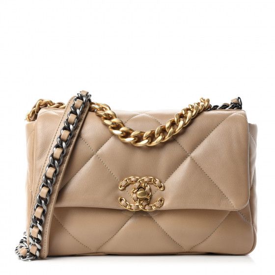 Lambskin Quilted Medium Chanel 19 Flap Dark Beige | Fashionphile