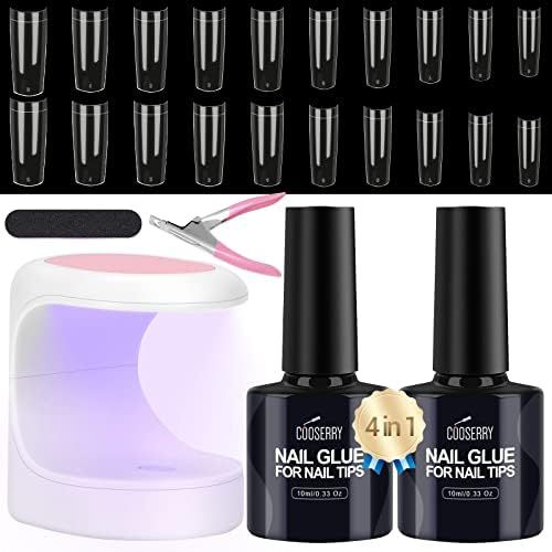 Cooserry Nail Tips and Glue Gel Kit with UV light - Gel Extension Nail Kit with 1000 Pcs C Curve Cle | Amazon (US)