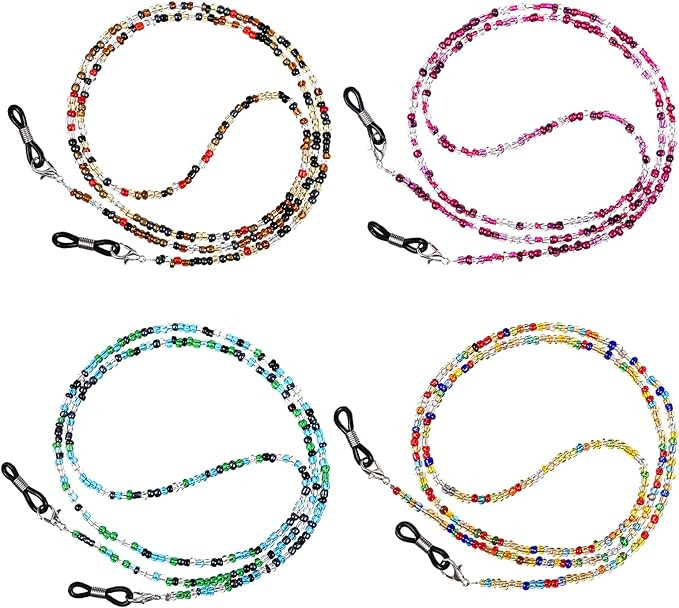 4 Pcs Women Eye Glasses Strap Beaded Eyeglass Chains Holders Around Neck Face Mask Sunglass Lanya... | Amazon (US)