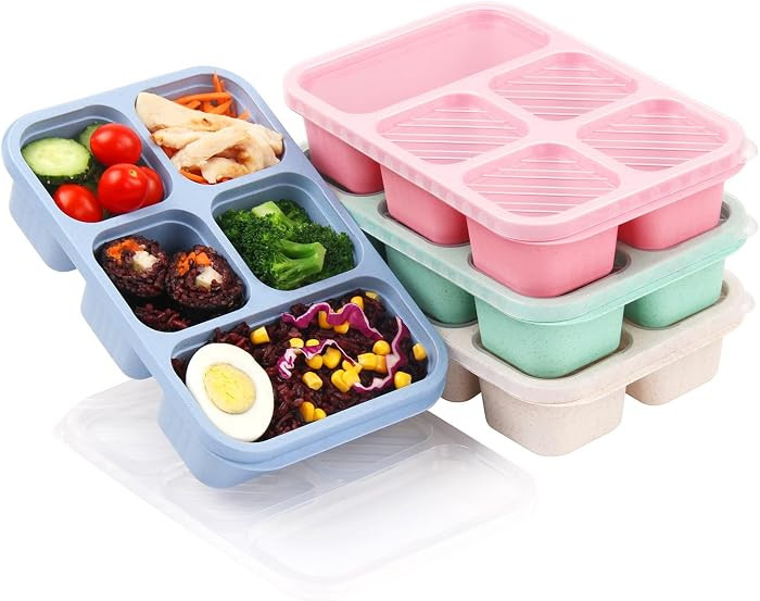 4 Pack Bento Lunch Box - BPA-Free Reusable Bento Box Kids Adult - 5-Compartment Meal Prep Contain... | Amazon (CA)