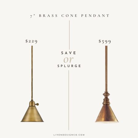 Brass cone pendant. Mini pendant. Kitchen islands pendant. Hanging pendant. Dining room. Tapered brass cone shade pendant. 

#LTKsalealert #LTKhome #LTKSeasonal