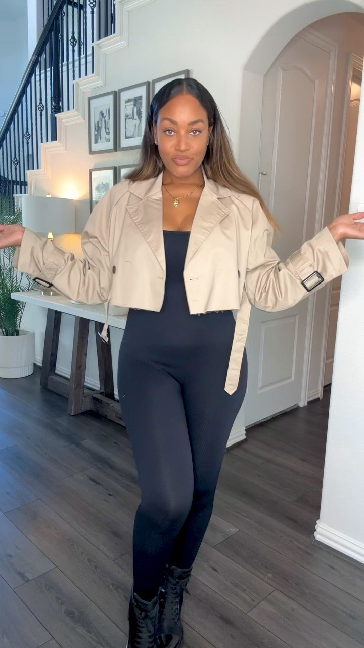  Cropped "Trench Coat" style jacket! You can literally throw them over everything. I'm wear a size medium in the jackets and a small in the jumpsuit. 

#LTKSeasonal #LTKHoliday #LTKstyletip