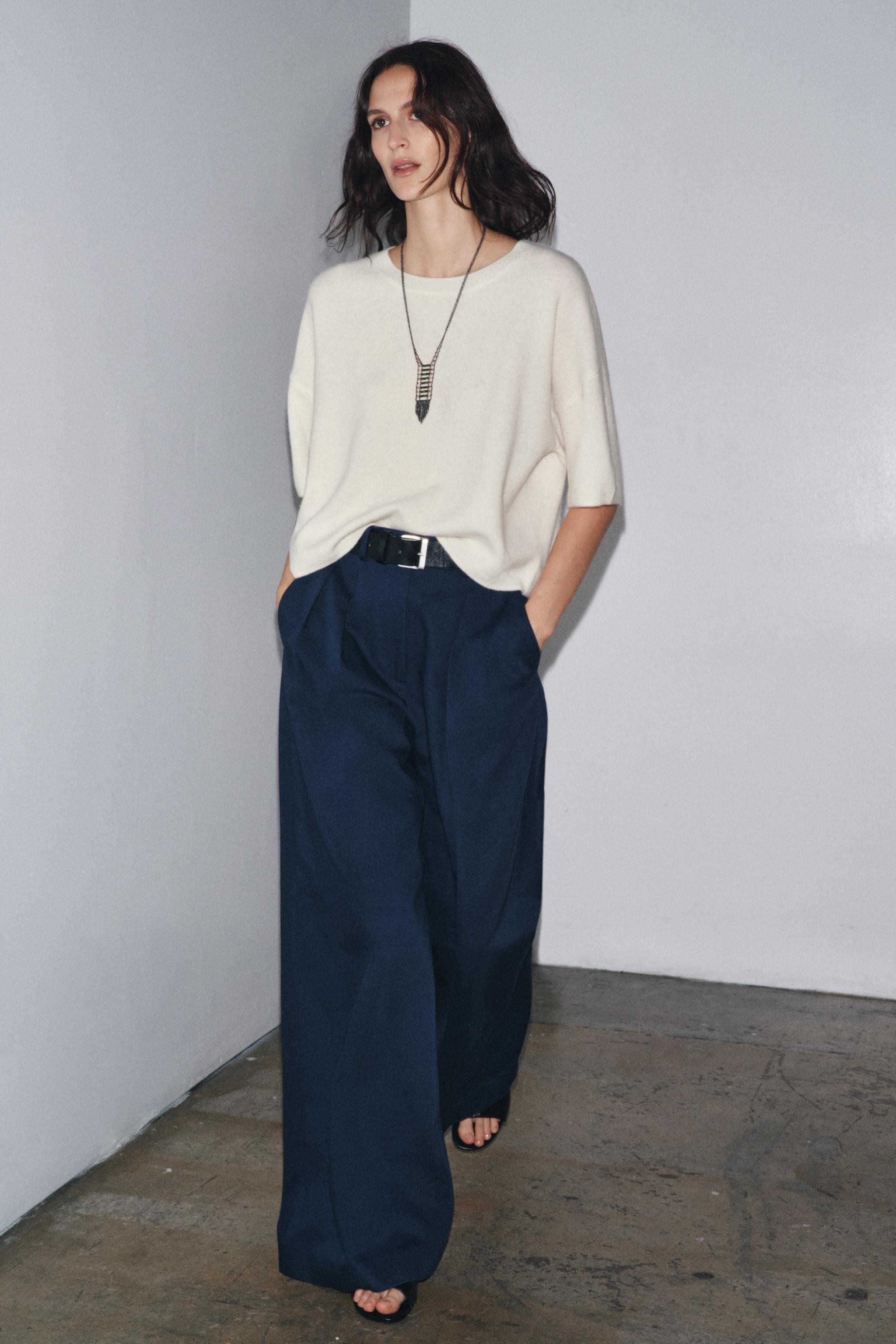 100% WOOL OVERSIZED SHORT SLEEVE SWEATER | Zara US