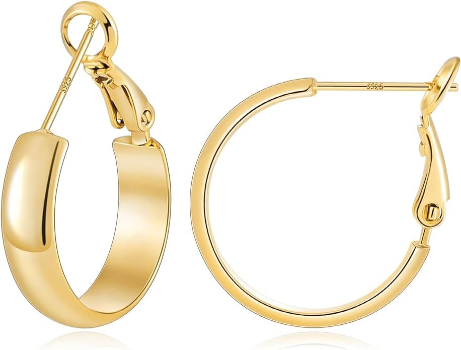 Gacimy Gold Hoop Earrings for Women, 14k Real Gold Plated with 925 Sterling Silver Post, Hypoalle... | Amazon (US)