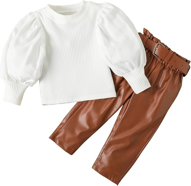 KANGKANG Toddler Girl Fall Winter Outfits Puff Sleeve Ribbed Tops + Pants 2Pcs Girls Fashion Clot... | Amazon (US)