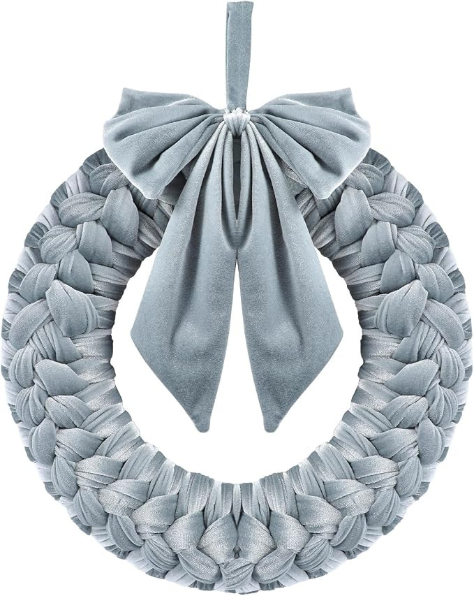 Dusty Blue Christmas Velvet Wreath 14" Christmas Decoration Front Door Xmas Velvet Ornament with ... | Amazon (US)