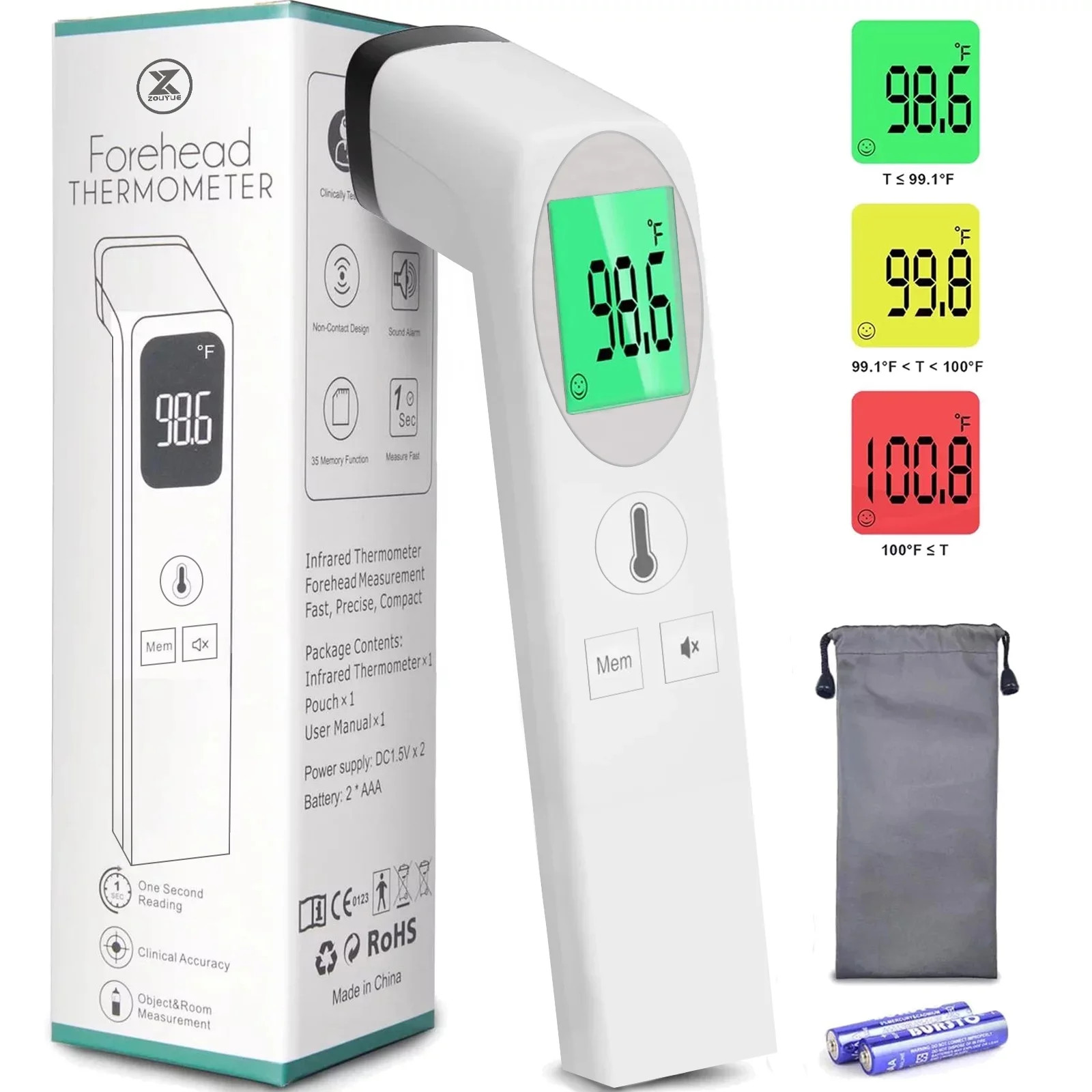 Touchless Forehead Thermometer for Fever, No Contact Infrared Digital Thermometer for Adults and ... | Walmart (US)