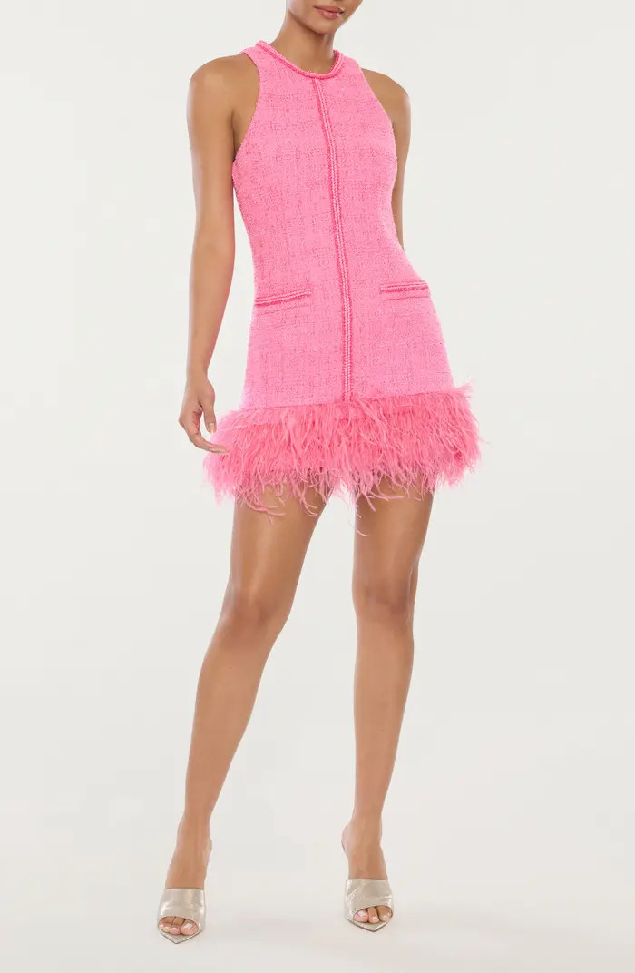 LIKELY Annalisa Feather Trim Tweed Cocktail Minidress | Nordstrom | Nordstrom