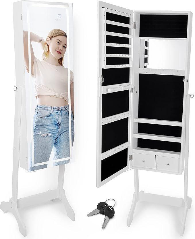 JEWELLZ Jewelry Armoire with Full Length LED Mirror | Unique 2 in 1 Standing or Wall Mounted Mirr... | Amazon (US)