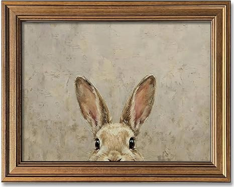 Wemandh Gold Framed Vintage Easter Bunny Wall Art - Muted Spring Rabbit Oil Painting Print, Farmh... | Amazon (US)
