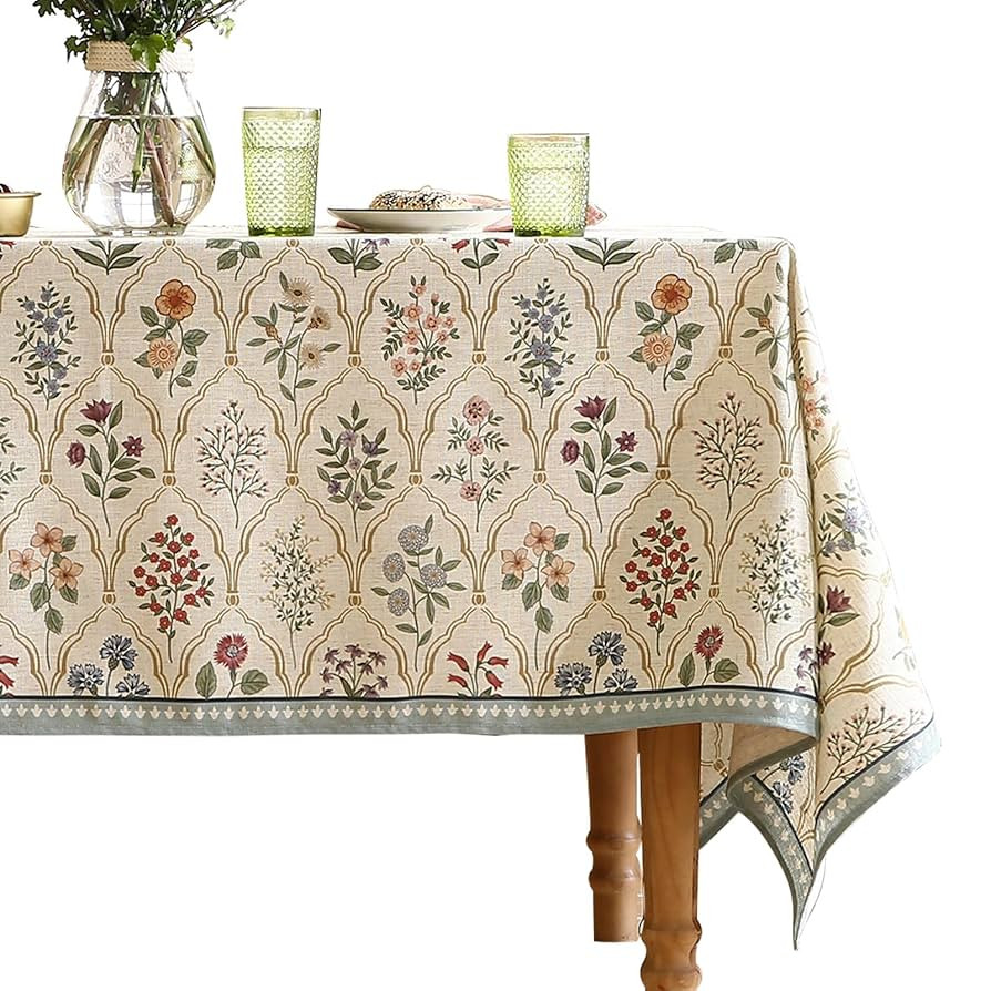 Floral Tablecloth for Rectangular Tables,Linen Table Cloth with Colorful Flowers Pattern,Heavy Du... | Amazon (US)