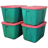 HOMZ 4-Pack Molded Bin, Holiday Storage Containers w/ Lids, 18 Gal, Green/Red Stackable Plastic T... | Amazon (US)