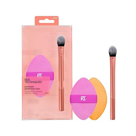 Real Techniques Precision Perfection Duo, Viral Kitten Paw Concealer Brush & Dual-Sided Powder Pu... | Amazon (US)