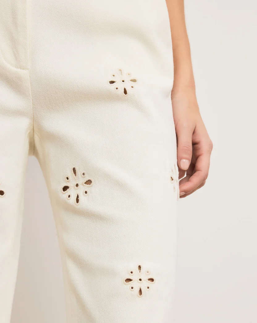Komi High-Rise Eyelet Pant in Dove | Veronica Beard | Veronica Beard