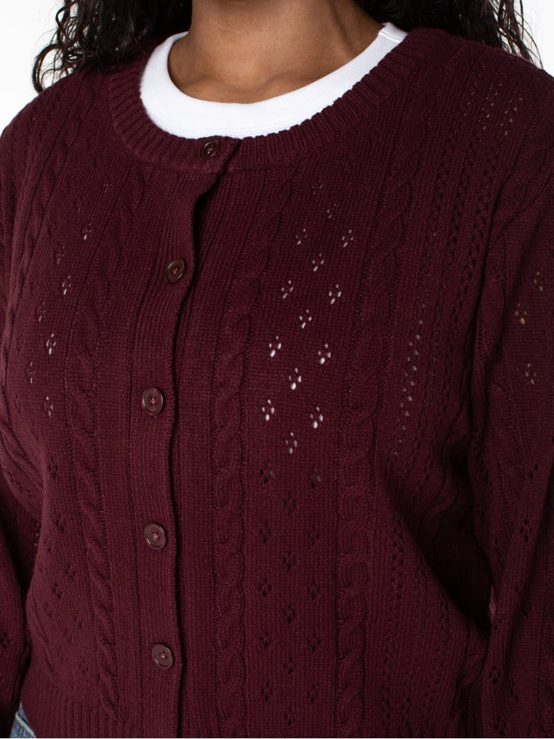 Celebrity Pink Women's Pointelle Crew Neck Cardigan Sweater, Sizes XS-XXXL | Walmart (US)
