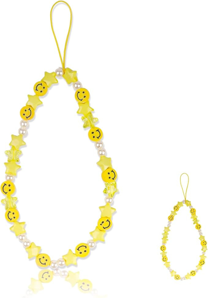 Phone Charm Lanyard, 1Pcs Smiley Face Beaded Phone Charm Strap Colorful Star Smiley Soft Ceramic ... | Amazon (US)